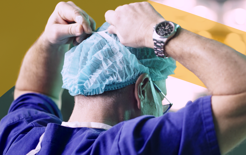 doctor tying surgical mask behind head