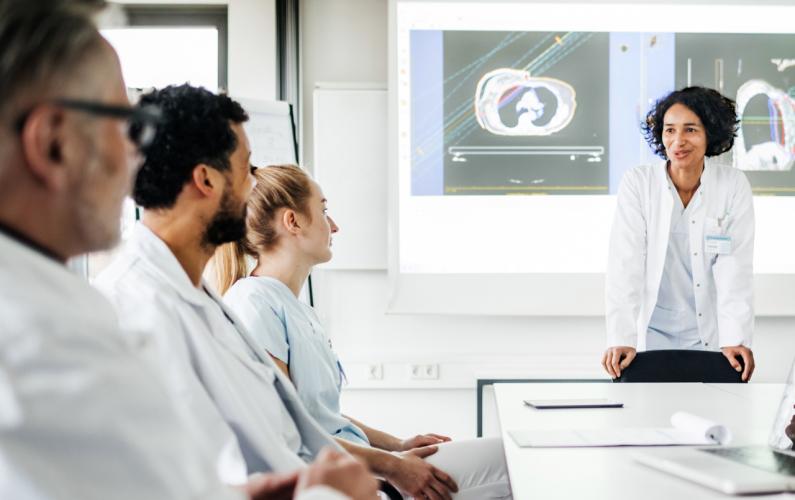 Researchers having a discussion